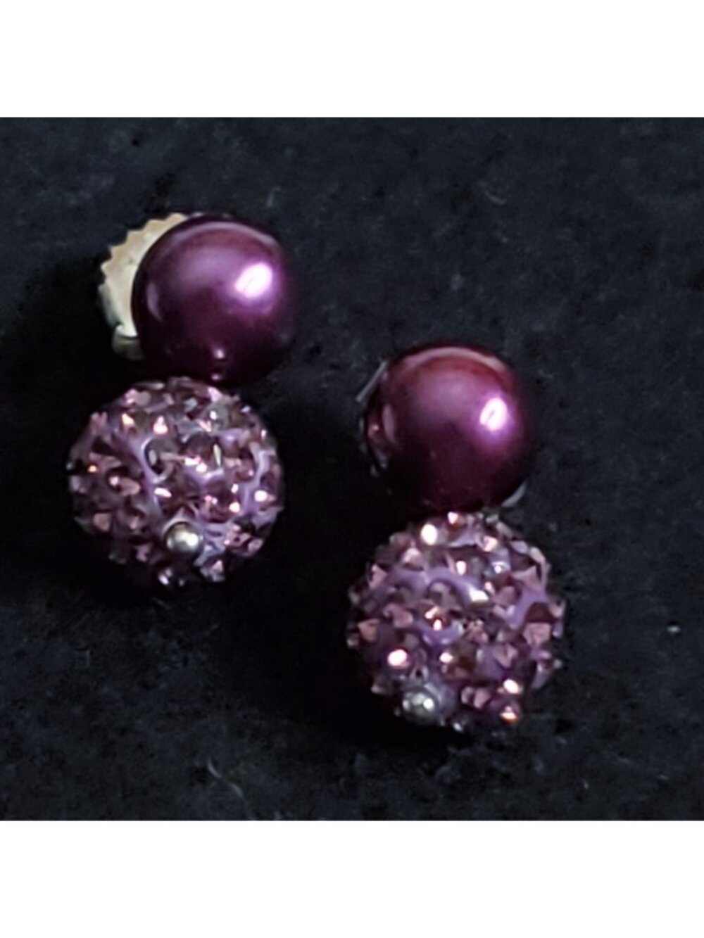 Honora Earrings Pearl Rhinestone Dangles Purple 5/8"